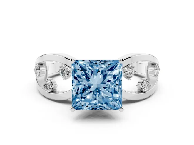Princess Cut Loop Engagement Ring Setting for a Fancy Blue Lab-Grown Diamond | Platinum