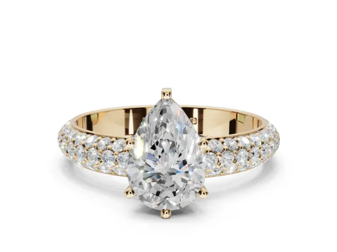 Pear-Shaped Pavé Solitaire Engagement Ring Setting | Domed Pavé Band | Yellow Gold
