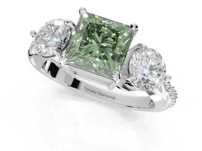 Princess Cut Engagement Ring Setting for a Fancy Green Lab-Grown Diamond | Sterling Silver - Design NV-24901 – second view