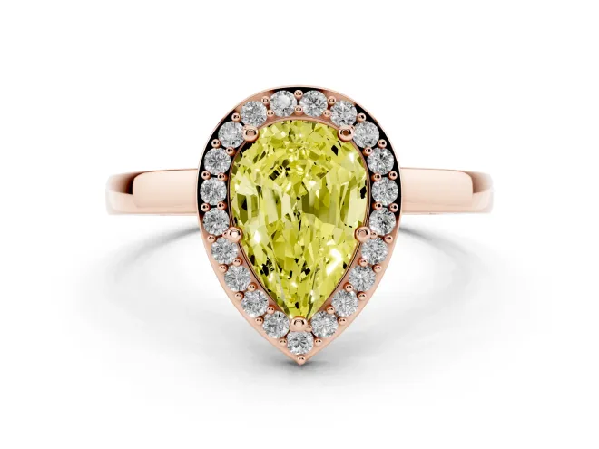 Fancy Yellow Pear Cut Diamond Halo Ring Set in Rose gold with Solitaire Band and Prong Setting