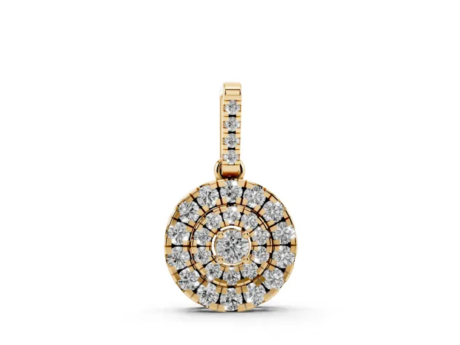 Round Lab-Grown Diamond Double Halo Disc Pendant Necklace | Pavé Bail | Yellow Gold