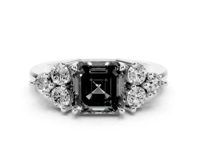 Asscher Cut Cluster Side Stone Engagement Ring Setting for a Black Center | Sterling Silver