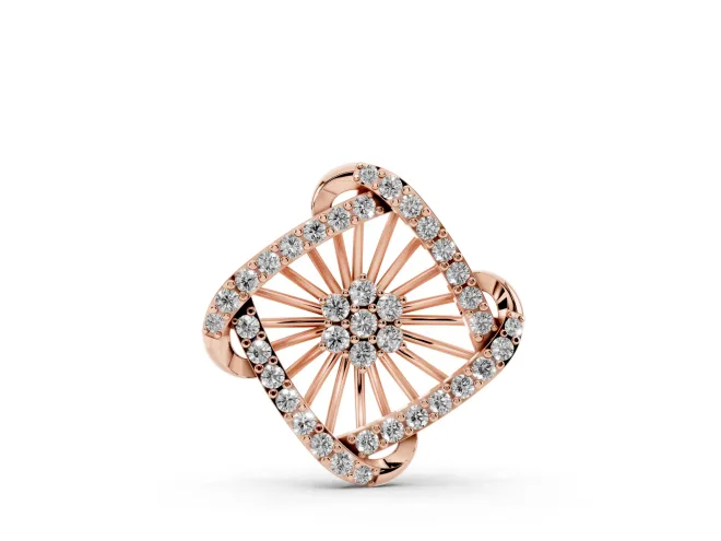 Round Lab-Grown Diamond Cluster Sunburst Pendant Necklace | Pavé Swirl Frame | Rose Gold