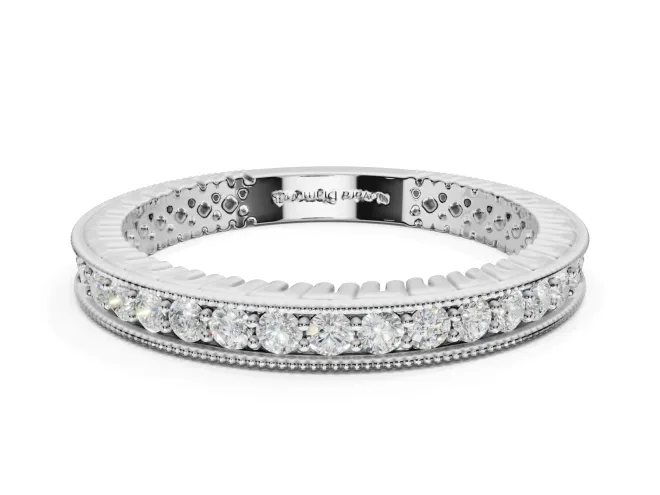 Round Lab-Grown Diamond Milgrain Channel Set Wedding Band | Fluted Gallery | White Gold