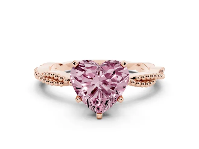 Heart-Shaped Twisted Engagement Ring Setting for a Fancy Pink Lab-Grown Diamond | Beaded Twist | Rose Gold