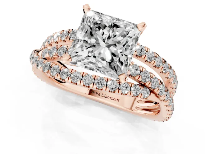 Princess Cut Diamond Solitaire Twist Band Ring Set in Rose gold with Pavé Setting and Prong Head – second view
