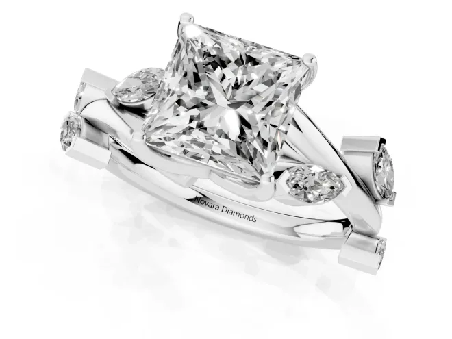 Princess Cut Diamond Solitaire Ring Set in White gold with Twisted Marquise Accent Band – second view
