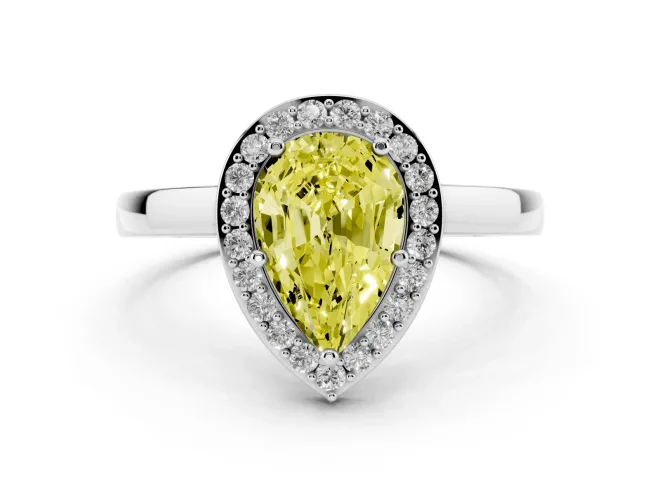 Pear-Shaped Thin Halo Engagement Ring Setting for a Fancy Yellow Lab-Grown Diamond | Slim Plain Band | White Gold