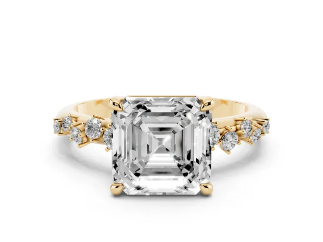Asscher Cut Graduated Accent Engagement Ring Setting | Scattered Shoulders | Yellow Gold