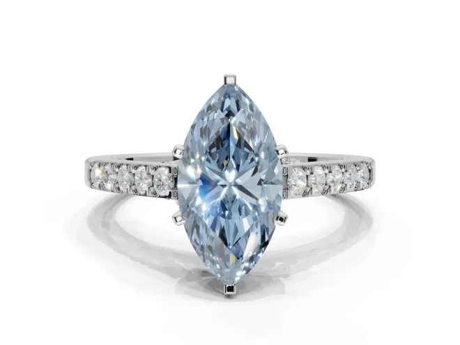 Marquise Pavé Solitaire Engagement Ring Setting for a Fancy Blue Lab-Grown Diamond | Crossover Gallery | Sterling Silver