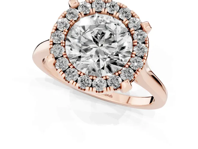 Round Cut Diamond Cluster Halo Solitaire Ring Set in Rose gold with Prong Setting – second view
