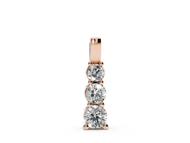 Round Lab-Grown Diamond Three-Stone Vertical Pendant Necklace | Shared Prongs | Rose Gold