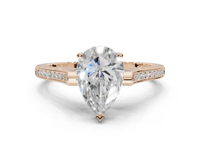 Pear-Shaped Vintage Cathedral Engagement Ring Setting | Carved Band | Rose Gold