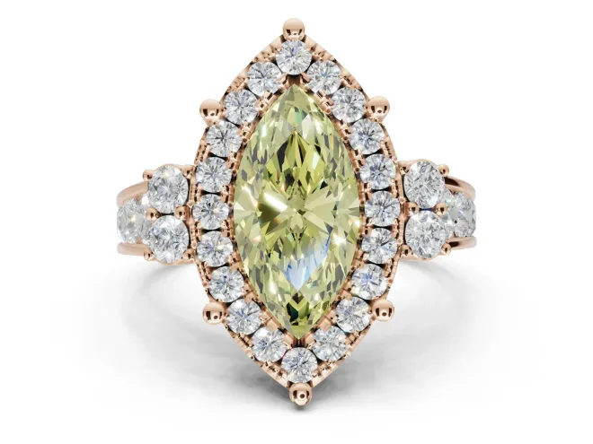 Marquise Halo Engagement Ring Setting for a Fancy Yellow Lab-Grown Diamond | Graduated Channel Band | Rose Gold