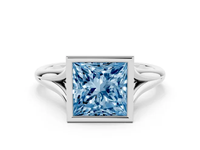 Princess Cut Bezel Engagement Ring Setting for a Fancy Blue Lab-Grown Diamond | Sterling Silver