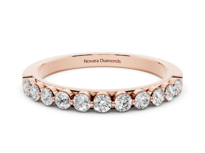 Round Lab-Grown Diamond Half Eternity Band | Single Shared Prongs | Rose Gold