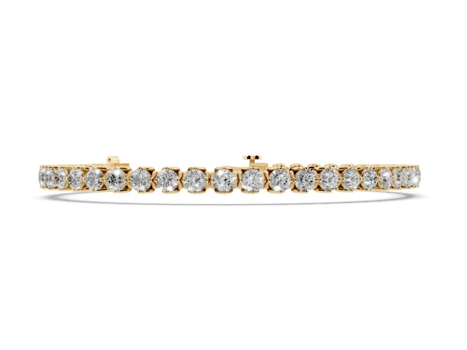 Round Lab-Grown Diamond Tennis Bracelet | Compass Basket Prongs | Yellow Gold