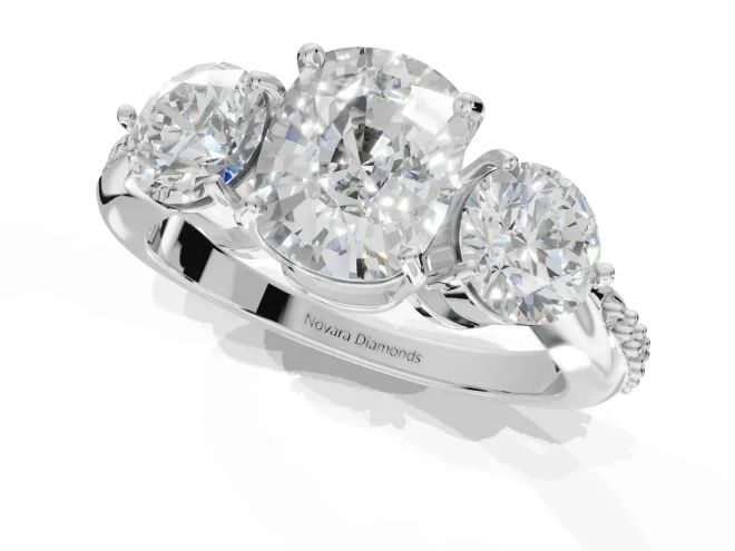 Cushion Cut Three Stone Engagement Ring Setting | Tapered Pave Band | Sterling Silver – second view