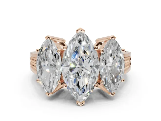 Marquise Three Stone Engagement Ring Setting | Beaded Shoulders | Rose Gold