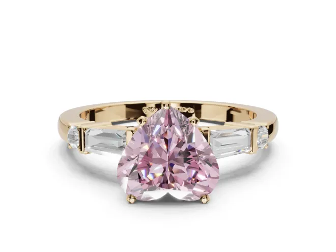 Heart-Shaped Tapered Baguette Engagement Ring Setting for a Fancy Pink Lab-Grown Diamond | Bar Set Sides | Yellow Gold