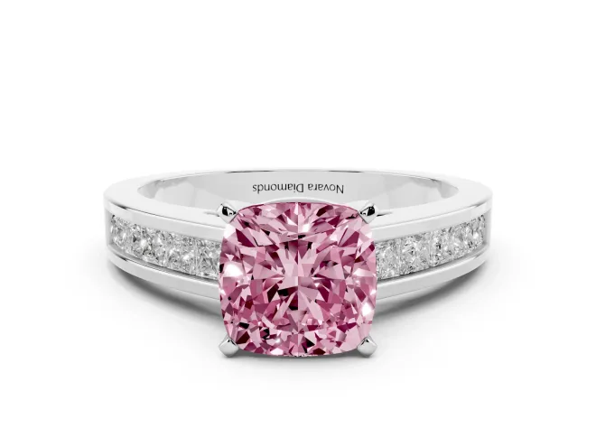 Cushion Cut Channel Engagement Ring Setting for a Fancy Pink Lab-Grown Diamond | White Gold