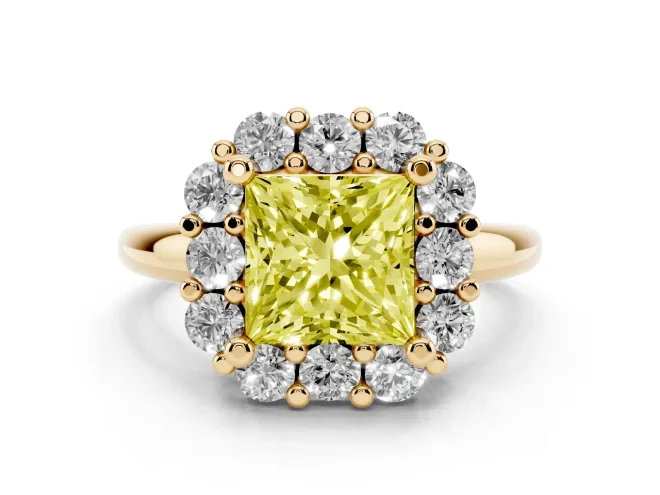 Princess Cut Halo Engagement Ring Setting for a Fancy Yellow Lab-Grown Diamond | Yellow Gold - Design NV-24726