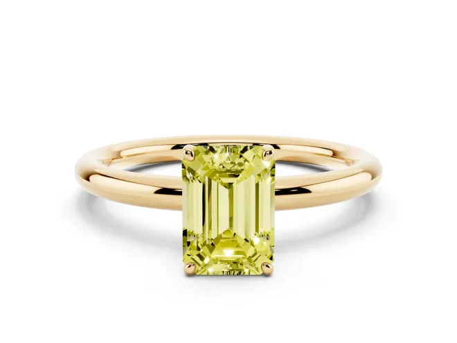 Emerald Cut Low Set Solitaire Engagement Ring Setting for a Fancy Yellow Lab-Grown Diamond | Plain Band | Yellow Gold