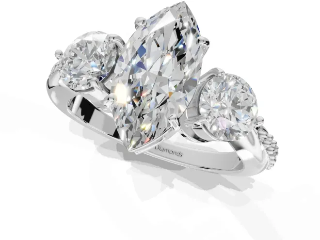 Marquise Three Stone Engagement Ring Setting | Tapered Pave Band | Sterling Silver – second view