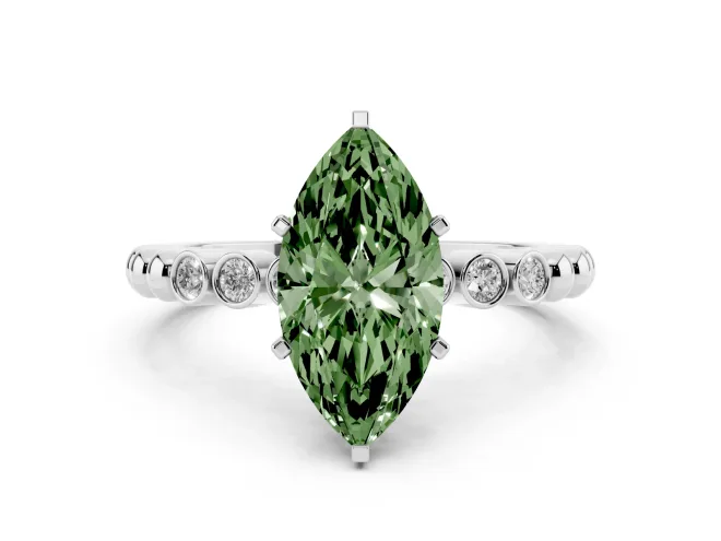Marquise Beaded Engagement Ring Setting for a Fancy Green Lab-Grown Diamond | Sterling Silver