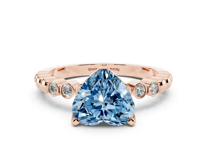 Heart-Shaped Beaded Solitaire Engagement Ring Setting for a Fancy Blue Lab-Grown Diamond | Rose Gold