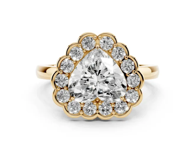 Heart Cut Diamond Halo Cluster Engagement Ring Set in Yellow gold with Solitaire Band and Prong Setting
