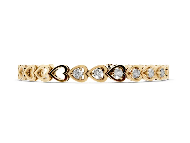 Round Lab-Grown Diamond Open Heart Link Bracelet | Prong-Set Hearts | Yellow Gold