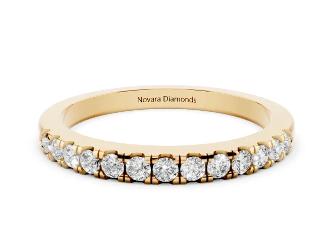 Round Lab-Grown Diamond Claw Pavé Wedding Band | Top-Set Row | Yellow Gold