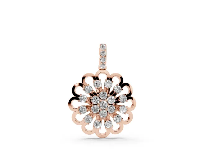Round Lab-Grown Diamond Floral Cluster Pendant Necklace | Open Petal Frame | Rose Gold