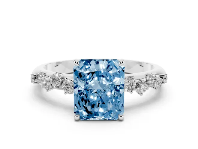 Radiant Cut Graduated Solitaire Engagement Ring Setting for a Fancy Blue Lab-Grown Diamond | Platinum