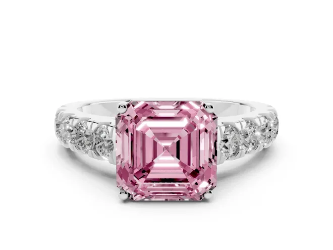 Asscher Cut Engagement Ring Setting for a Fancy Pink Lab-Grown Diamond | White Gold - Design NV-24643