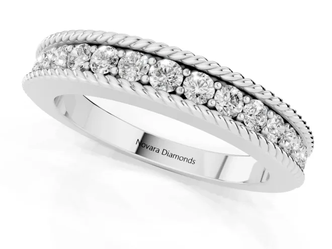 Round Diamond Channel Band Set in Platinum with Milgrain Edges – second view