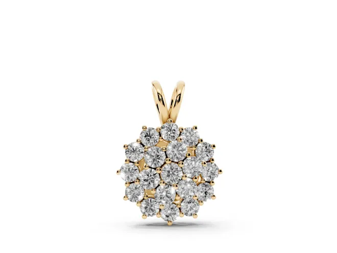 Round Lab-Grown Diamond Rosette Cluster Pendant Necklace | Double-Wire Bail | Yellow Gold
