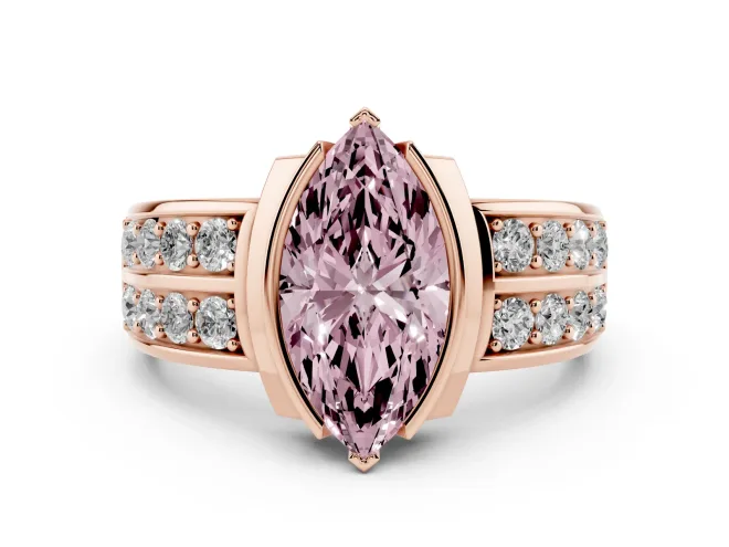 Marquise Half Bezel Engagement Ring Setting for a Fancy Pink Lab-Grown Diamond | Double Row Channel Band | Rose Gold