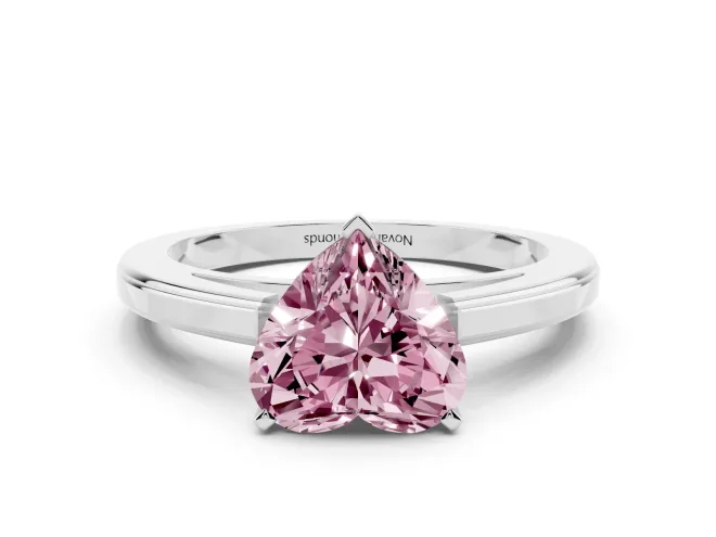 Heart-Shaped Solitaire Engagement Ring Setting for a Fancy Pink Lab-Grown Diamond | Stepped Flat Band | White Gold