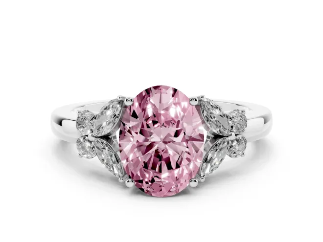 Oval Petal Engagement Ring Setting for a Fancy Pink Lab-Grown Diamond | White Gold
