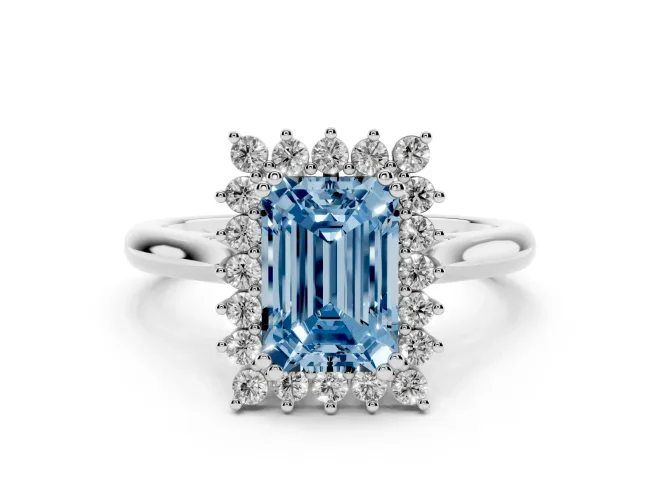 Emerald Cut Halo Engagement Ring Setting for a Fancy Blue Lab-Grown Diamond | Sterling Silver
