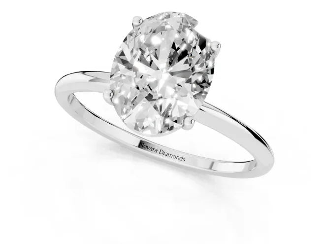 Oval Cut Diamond Solitaire Engagement Ring Set in Silver with Thin Band and Prong Setting – second view
