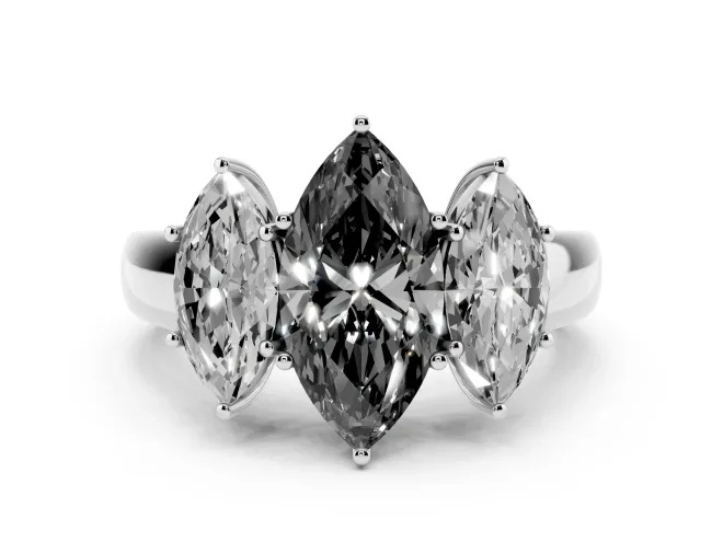 Marquise Three Stone Engagement Ring Setting for a Black Center | Touching Side Stones | White Gold