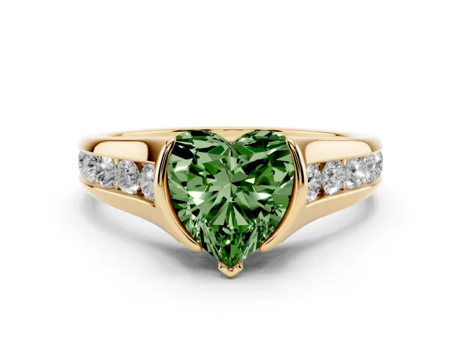 Heart-Shaped Half Bezel Engagement Ring Setting for a Fancy Green Lab-Grown Diamond | Yellow Gold