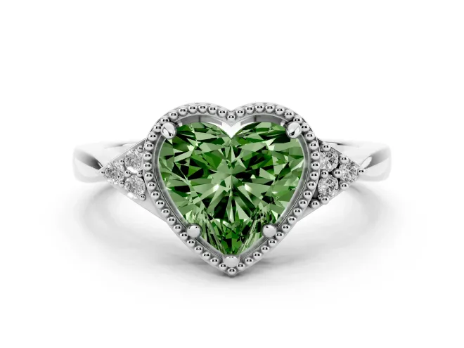 Heart-Shaped Milgrain Frame Engagement Ring Setting for a Fancy Green Lab-Grown Diamond | White Gold