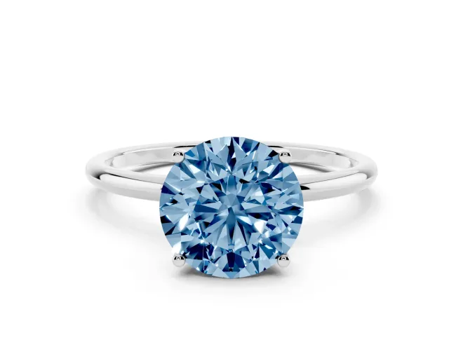 Round Thin Solitaire Engagement Ring Setting for a Fancy Blue Lab-Grown Diamond | Straight Plain Band | Platinum