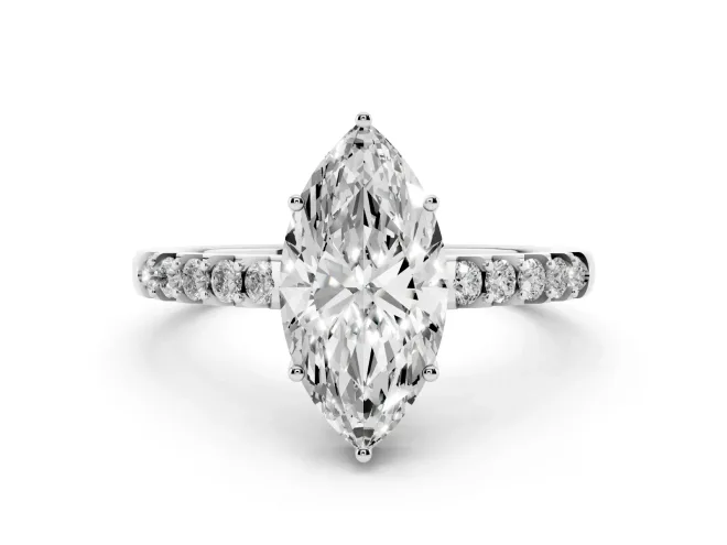 Marquise Hidden Halo Solitaire Engagement Ring Setting | Shared Prong Band | Platinum