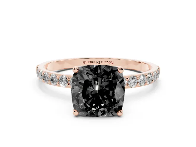 Cushion Cut Pavé Solitaire Engagement Ring Setting for a Black Center | Slim Band | Rose Gold