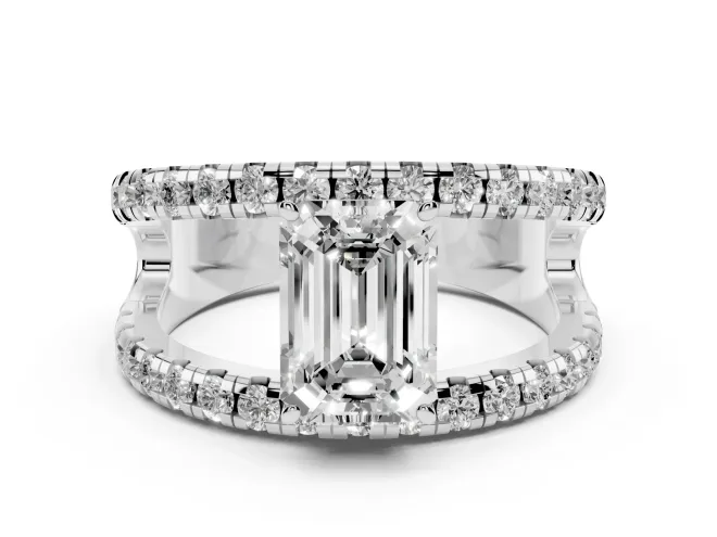 Emerald Cut Wide Open Split Shank Engagement Ring Setting | Pavé Strands | Platinum